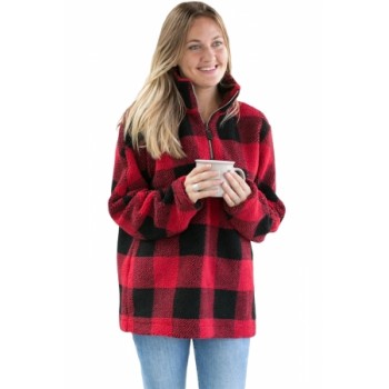 White Buffalo Plaid Sherpa Pullover Red